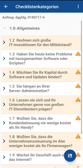 Kundendienst.App Vordefinierte Checklisten zum Auftrag im Überblick