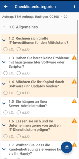 Kundendienst.App Vordefinierte Checklisten zum Auftrag ausfüllen